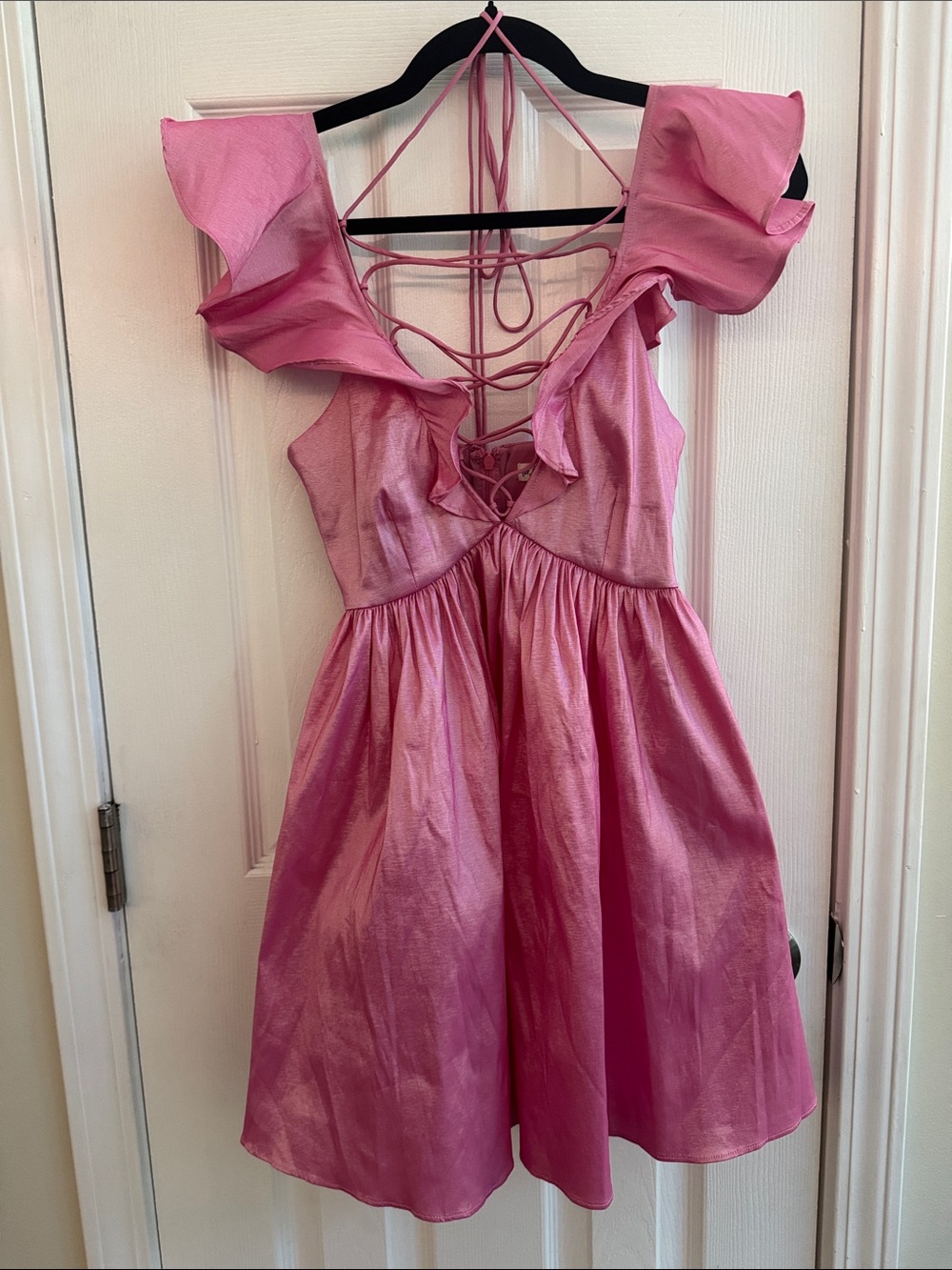 FOR LOVE AND LEMONS Lala Pink Deep V Lace Up Mini Dress Size XS - Picture 3 of 7